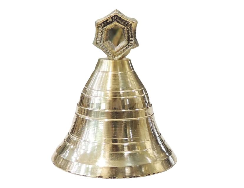 Brass Hanging Small Temple Bell Ghanti | Small Brass Ghanti | Hindu Temple Bell for Pooja Room, Height : 3 Inch (ZMAS662 E) view 3