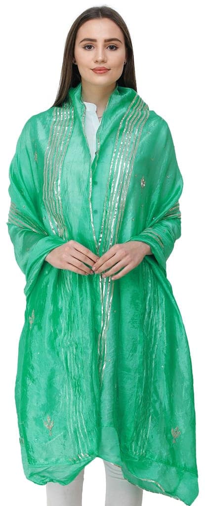 Jade-Cream Dupatta from Amritsar with Gota Patches and Frill Border view 2