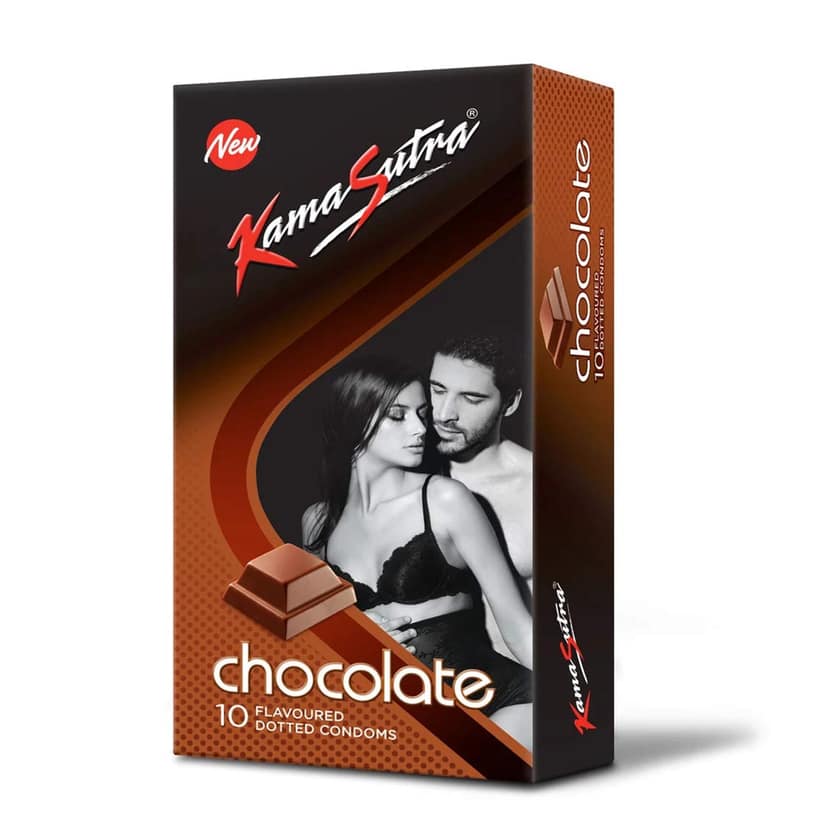 KamaSutra Chocolate Flavour Condom Made of Natural Rubber Latex For Men,10s [Discreet Packaging]