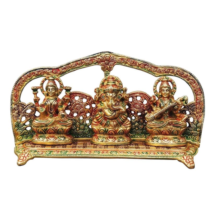 Brass Laxmi?Ganesh?Saraswati God Idol Set - Complete Puja Display, Height : 5.2 Inch (BSMAS1247 A) view 2