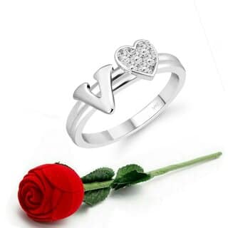 VFJ cz alloy Rhodium plated Valentine collection Initial"V"Letter with heart ring