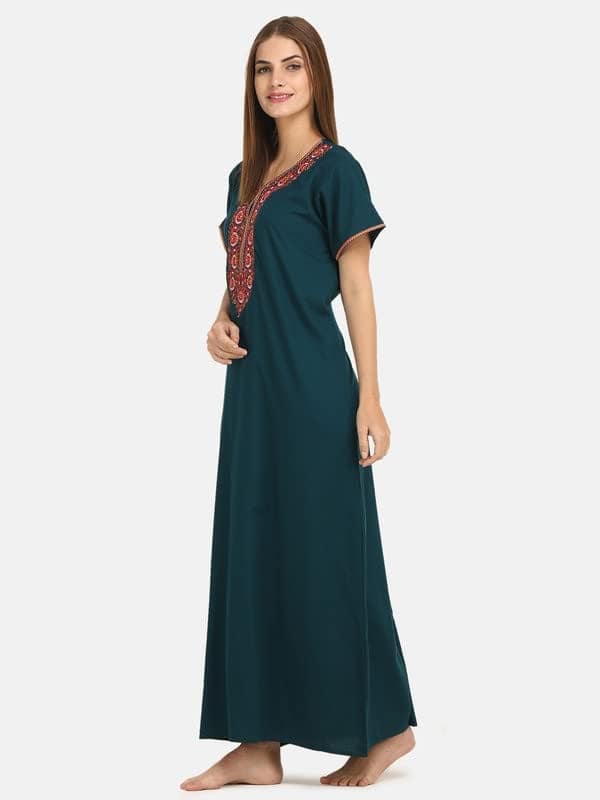 KOI SLEEPWEAR Women's Paan Shape Night Gown/Maxi Night Gown for Women - Sunflower Peacock view 3