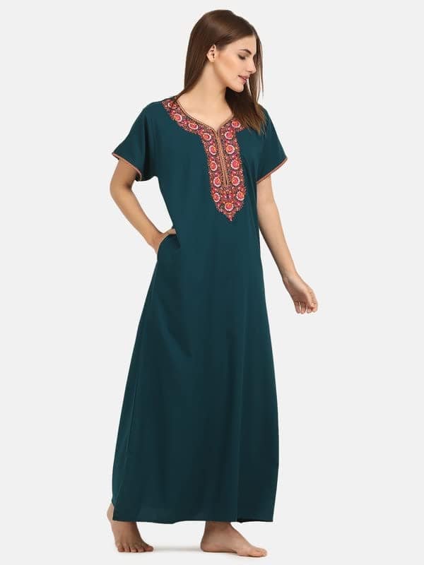 KOI SLEEPWEAR Women's Paan Shape Night Gown/Maxi Night Gown for Women - Sunflower Peacock view 4