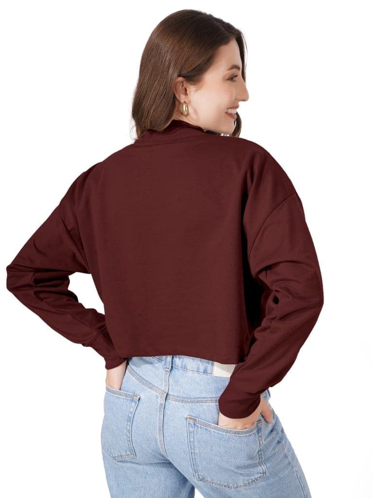 Women Full Sleeve Solid Sweatshirt (Wine) view 3