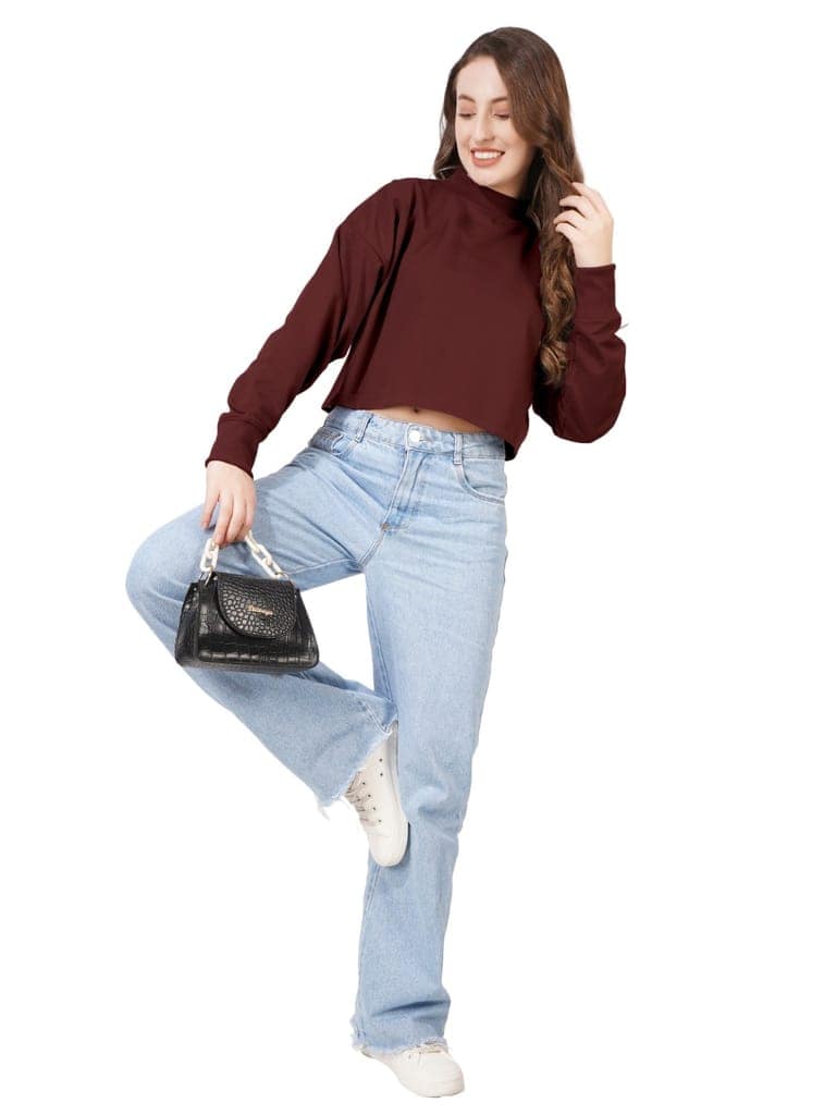 Women Full Sleeve Solid Sweatshirt (Wine) view 5