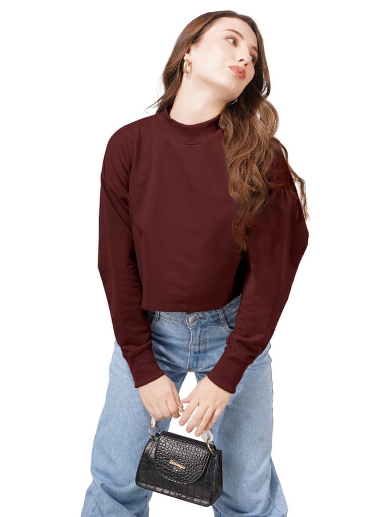 Women Full Sleeve Solid Sweatshirt (Wine) view 7