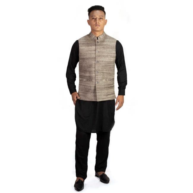 Handspun Nehru Jacket Brown 1TTXGENHP12769 view 3