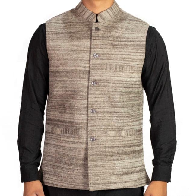 Handspun Nehru Jacket Brown 1TTXGENHP12769 view 4