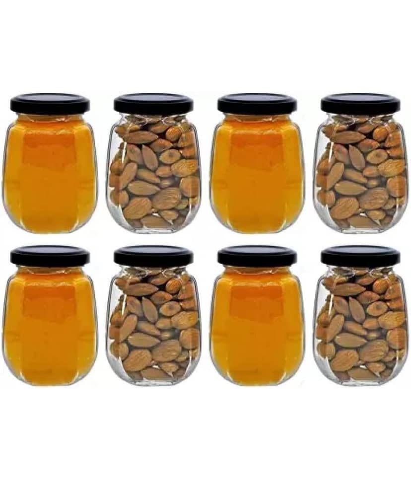 skwaion Glass Black Spice Container ( Set of 8 )