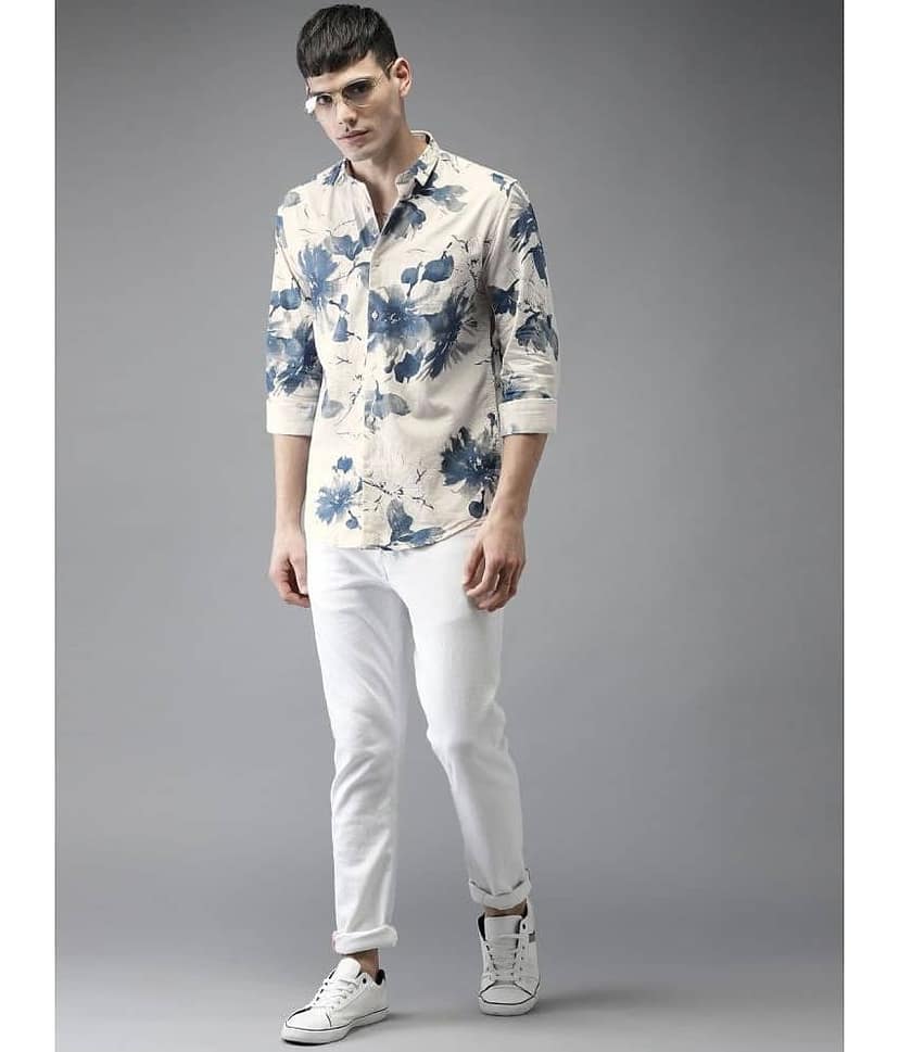 Bene Kleed Men Cream-Coloured & Brown Slim Fit Printed Casual Shirt view 3