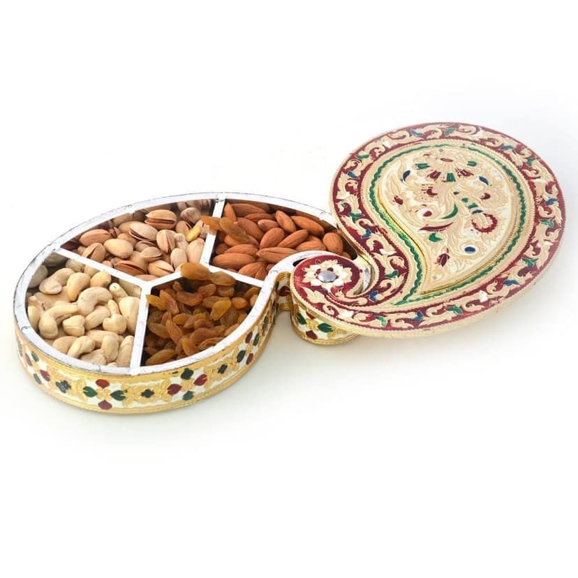 Golden Meenakari Work Paisley Design Dryfruit Box view 2