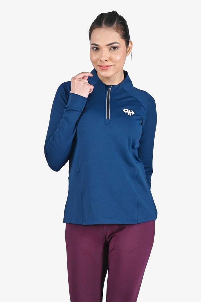 High Neck Navy Polo Jacket Women