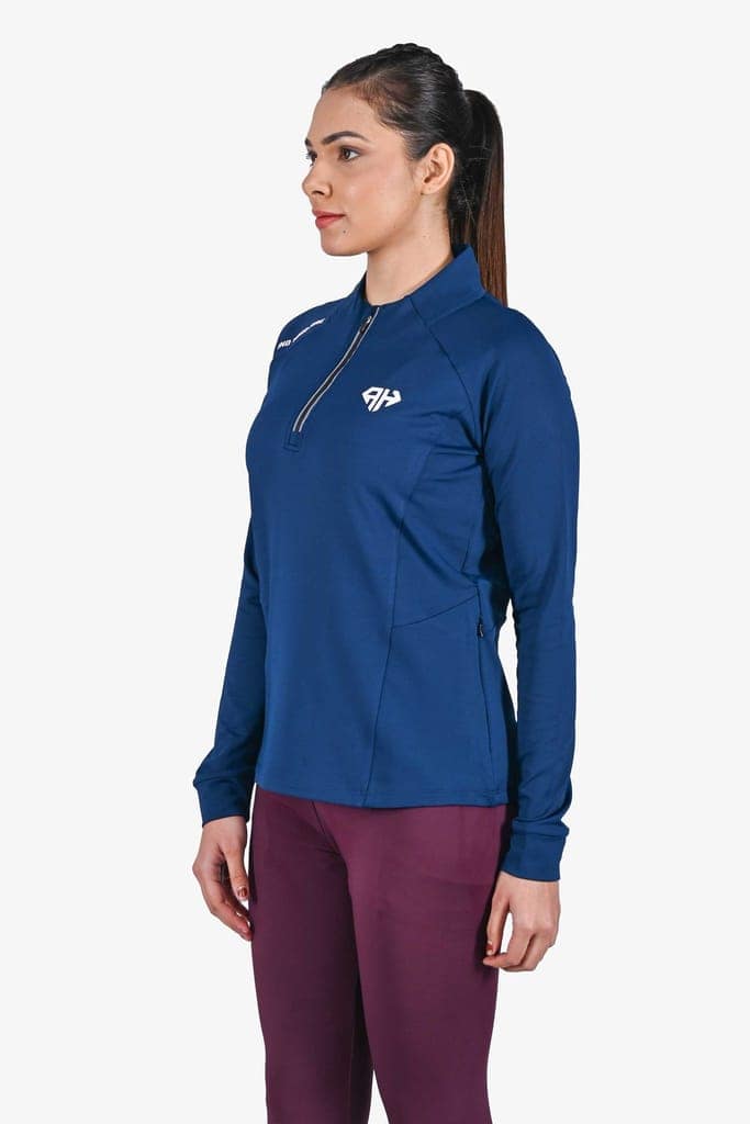 High Neck Navy Polo Jacket Women view 3