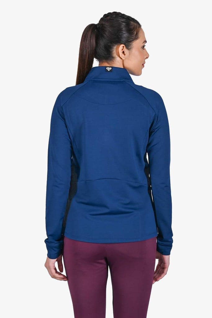 High Neck Navy Polo Jacket Women view 4