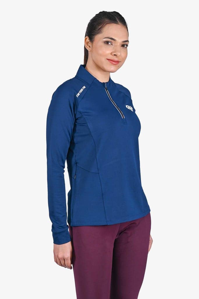 High Neck Navy Polo Jacket Women view 6