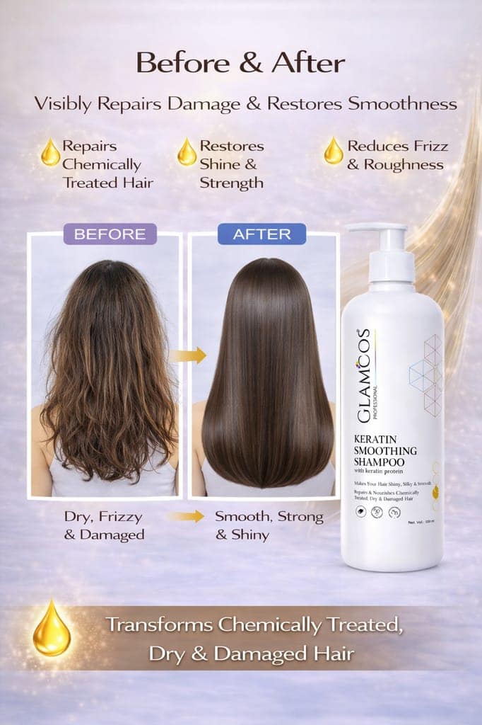 Glamcos Professional Keratin Smoothing Shampoo with Keratin Protein | Salon-Size Repair Shampoo for Dry, Damaged & Chemically Treated Hair | Smooth, Strong & Shiny Hair – 500 ml view 4