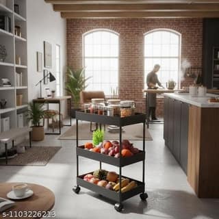 Plastic Storage Rack for Bedroom/Shelf for Bedroom/Bathroom Storage Rack/Trolley for Kitchen Storage/Multipurpose Storage Rack (Black, 3 Layer)