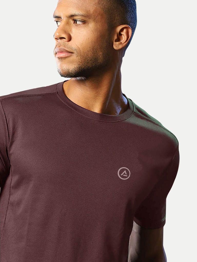 Men Maroon Polyester Active Crew Neck T-Shirt