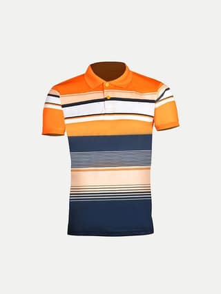 Men Navy Striped Slim Fit Polo T-shirt