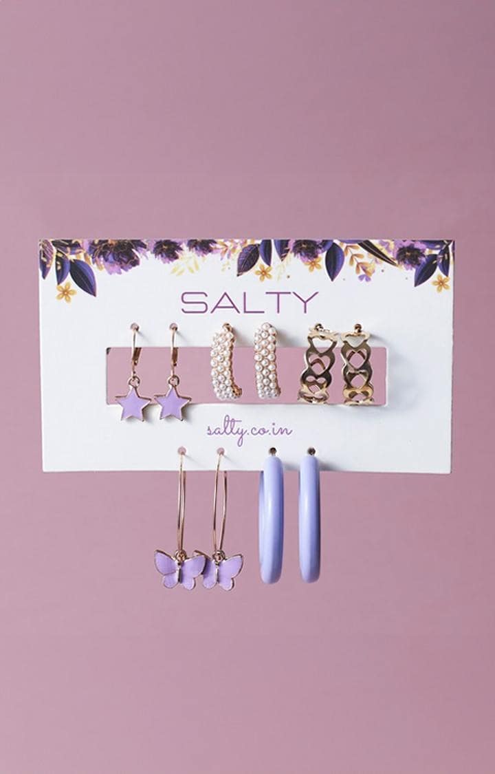 Set of 5 Lilac Golden Hoop Set