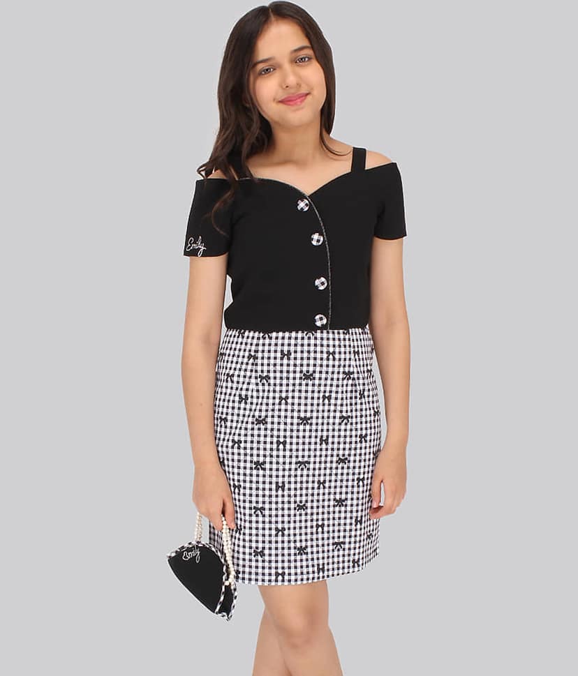 Cutecumber Georgette Shift Dress For Girls ( Pack of 1 , Black )