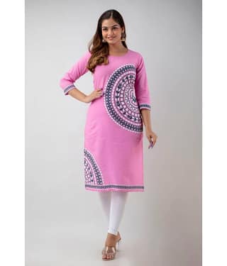 FABRR - Pink Cotton Women's Straight Kurti ( Pack of 1 )