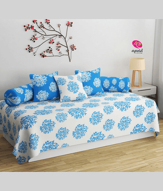 Apala Microfibre Polka Dots Diwan Set 6 Pcs - White
