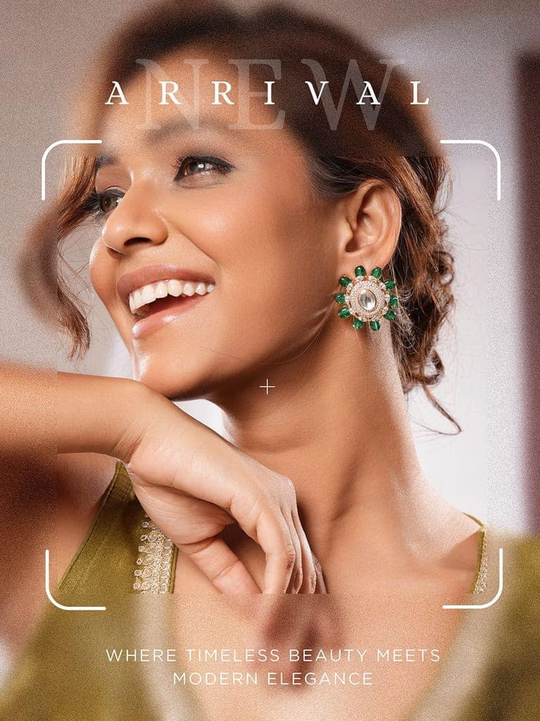 Gold Plated Green Beads & Kundan Studded Solitaire Studds Earrings view 7