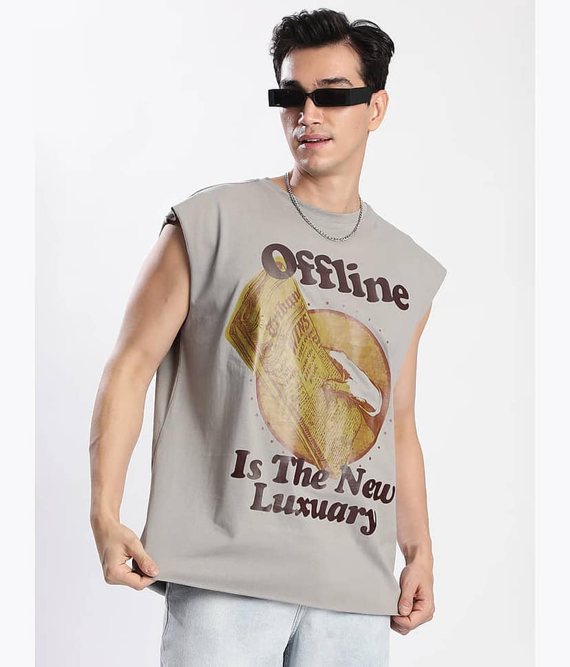 Bene Kleed Men 100% Cotton Oversized Fit Printed T-Shirt ( Grey )