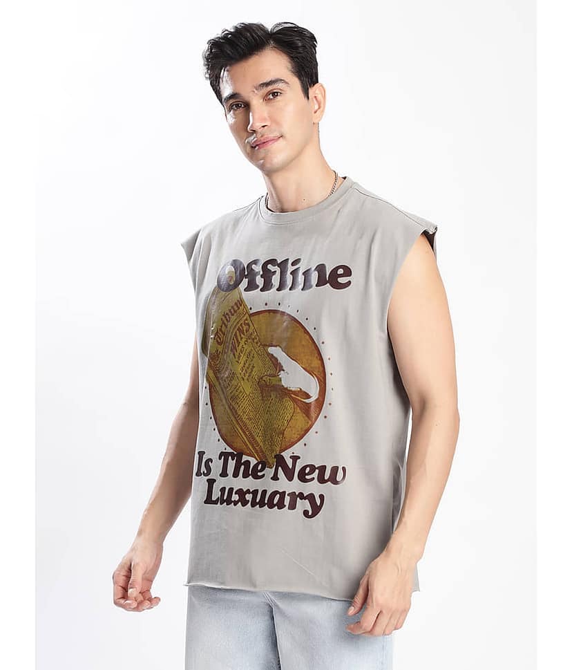 Bene Kleed Men 100% Cotton Oversized Fit Printed T-Shirt ( Grey ) view 3