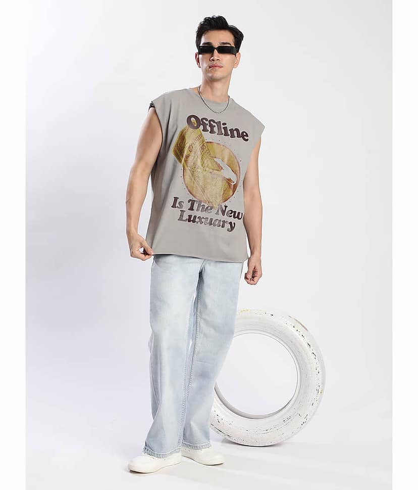 Bene Kleed Men 100% Cotton Oversized Fit Printed T-Shirt ( Grey ) view 7