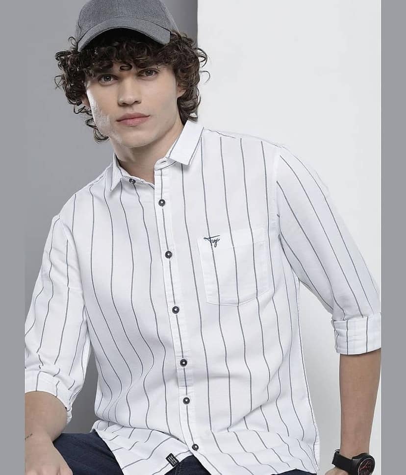 The Indian Garage Co. 100% Cotton Regular Fit Striped Full Sleeves Men's Casual Shirt - White ( Pack of 1 )