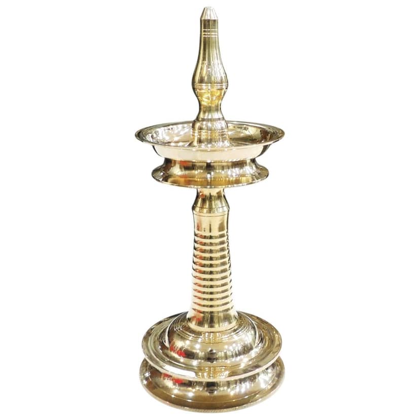 Brass Kerala Fancy Deepak | Traditional Round Oil Lamp, Height : 14.5 Inch (FMAS791 I) view 2