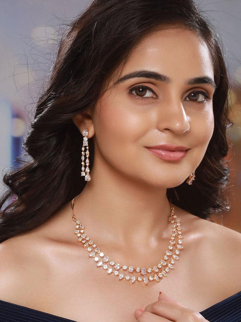 Gold Toned AD Studded Layered Minimal jewellery Set