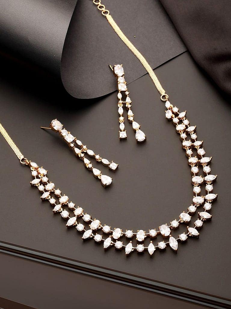 Gold Toned AD Studded Layered Minimal jewellery Set view 3