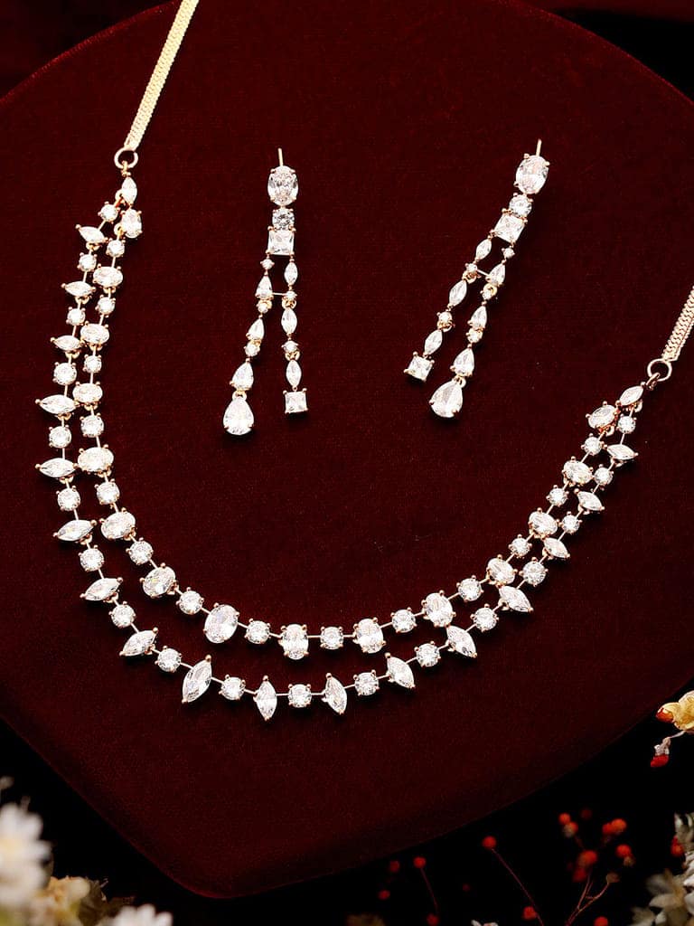 Gold Toned AD Studded Layered Minimal jewellery Set view 4