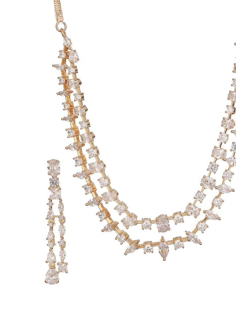 Gold Toned AD Studded Layered Minimal jewellery Set view 5