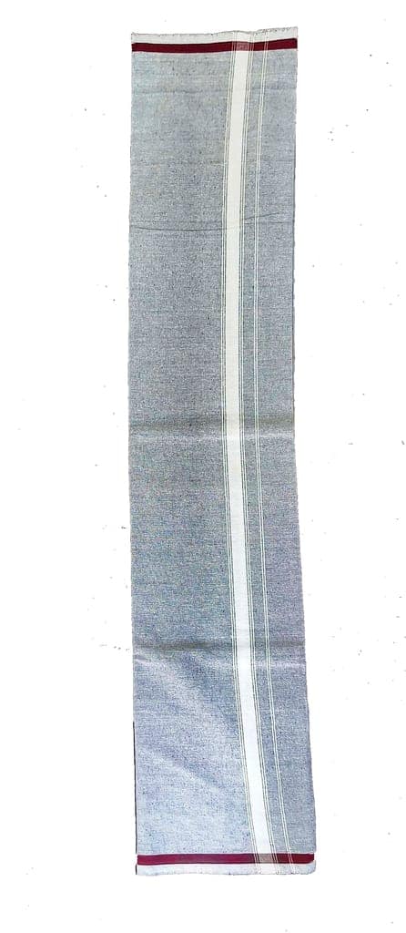 SRINIVASA FABRICS South Indian Products Grey Cotton Dhoti with White & Maroon Border view 3