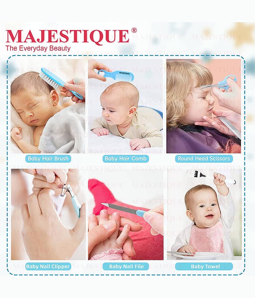 Majestique Baby Grooming Set Brush, Comb, Clipper, File & Baby Towel 7Pcs Blue view 2