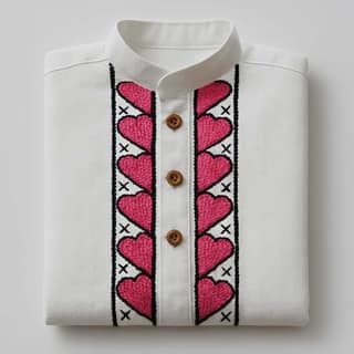 Embroidered White Kurta with Pink Heart Design