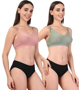 ADORNSTAR Women�s Cotton Bra and Panty Set � Soft, Skin-Friendly, Non-Padded, Wire-Free Lingerie Combo | Comfortable Innerwear (Pack of 2)
