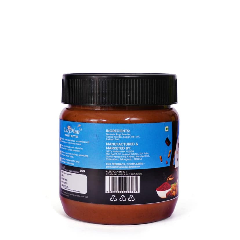 Lazyman Ragi Chocolate Peanut Butter, 1 Pet Jar - 350 Grams view 3