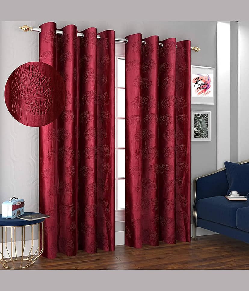 Kraftiq Homes Textured Semi-Transparent Eyelet Curtain 7 ft ( Pack of 2 ) - Maroon