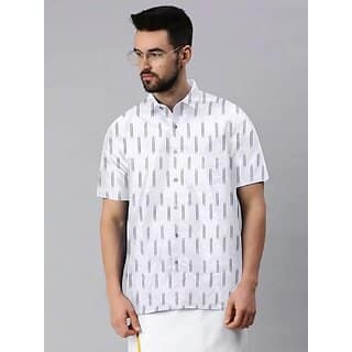 OMSAIFAB Men Self Design Casual White Shirt