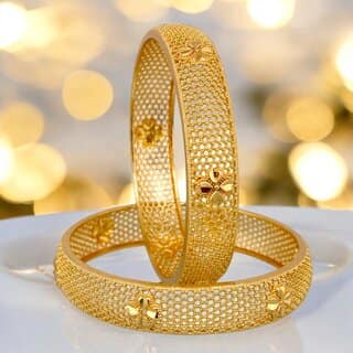 18k One Gram Gold Plated Traditional Designer Pack of 2 Bangle Set For Women