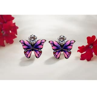 Jewelryklub Zircon Studded Multicolored Butterfly Design Stud Earrings For Girls & Women Design 2