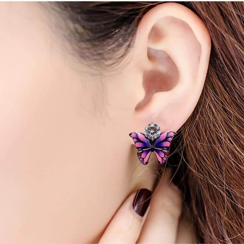 Jewelryklub Zircon Studded Multicolored Butterfly Design Stud Earrings For Girls & Women Design 2 view 5