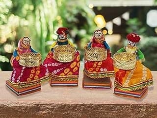 RUPESH KUMAR JANGID Rajasthani Raja Rani Puppet/Dolls Decorative Tealight Candle Holder (Standing Tealight, 2pis), Recycled Material