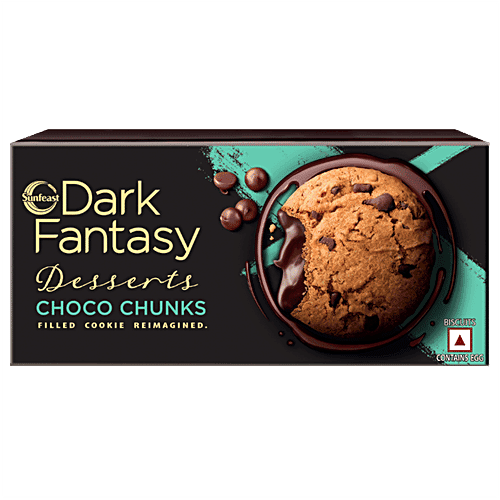 Sunfeast Dark Fantasy - Choco Chunks, Choco Chip & Molten Choco Creme Filled Cookie, 75 g Pouch