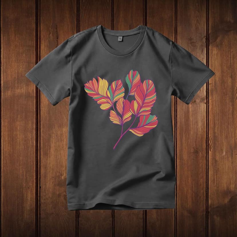 Trishoolin 100% Cotton Regular Fit Graphic T-Shirt | Colorful Botanical Leaves Floral Theme Art Crew Neck Half Sleeve Tee (Design 30162MB, Pack of 1) view 2